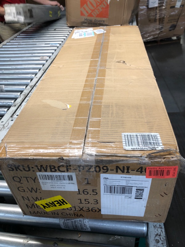 Photo 1 of (Used)(not functional)LEDLUX 84" Ceiling Fan No Light Silver, Reversible DC Motor, 6 Speed Remote Control, Industrial 9 Aluminum Blades with 4.5"/12"/24"