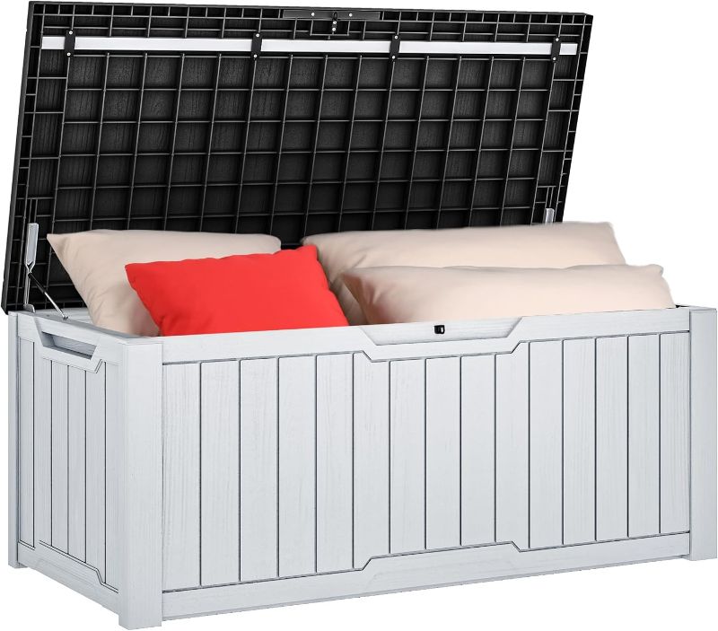 Photo 1 of (PARTIAL SET) YITAHOME 120 Gallon Outdoor Storage Deck Box, Large Resin Patio Storage for Outdoor Pillows, Garden Tools, Waterproof, Lockable (Black&White)
