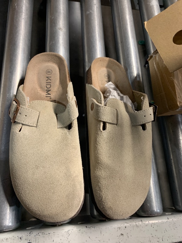 Photo 1 of ***(HEAVILY USED/ MINOR DAMAGE)***
KIDMI Women's Suede Clogs Leather Mules Cork Footbed Sandals Potato Shoes with Arch Support Grey 38 (Size 7)