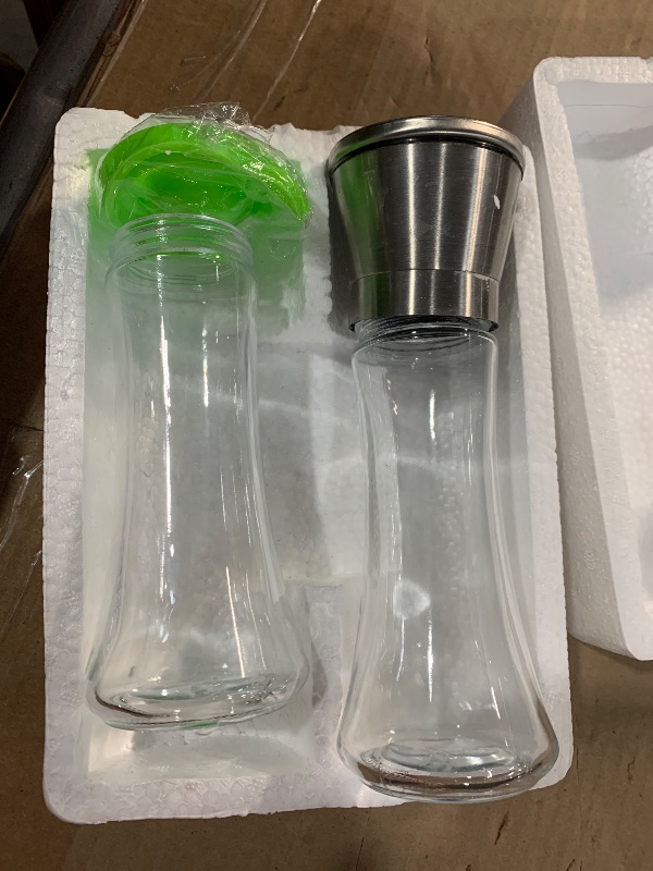 Photo 1 of (incomplete)(see all images) Home EC Premium Stainless Steel Sea Salt and Pepper Grinder Set of 2 - Adjustable Ceramic - Tall Glass 