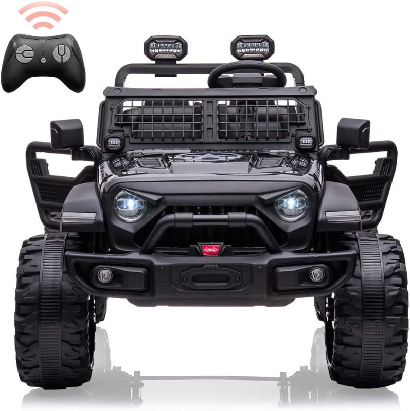 Photo 1 of ***USED WITH SOME DAMAGE, SOLD FOR PARTS ONLY***24V Kids Ride on 2 Seaters Electric Car with Remote Control, 2 * 120W Motors Battery Powered 20" Extra Large Seats+15.5" XL Wheels,LED Headlights, Front Storage, Bottle Holder, FM, Music for 3+,Black
