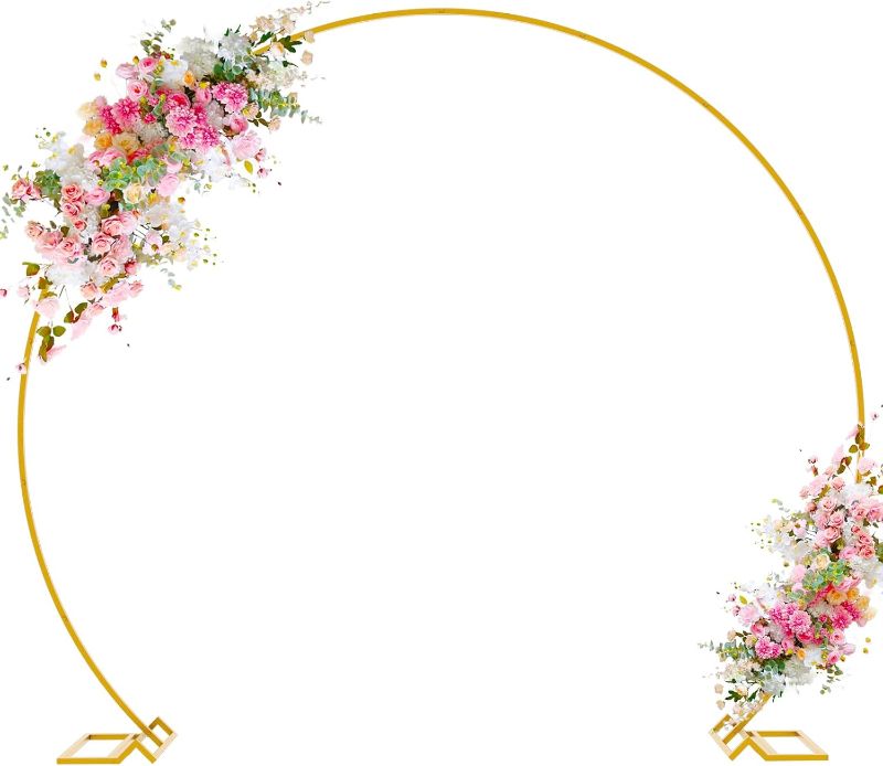 Photo 1 of  Round Backdrop Stand 8FT Gold Wedding Arch Metal Circle Balloon Arch Stand for Birthday Party Wedding Bridal Shower Anniversary Ceremony

