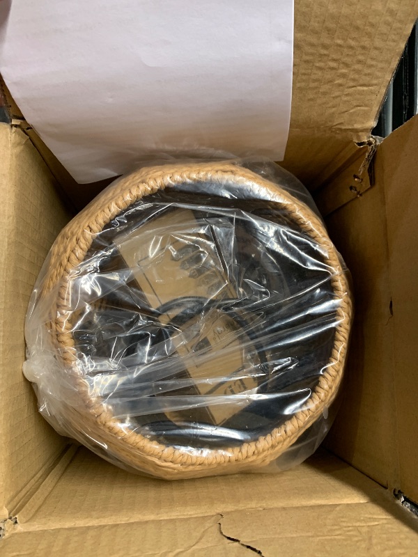 Photo 1 of (SINGLE) (USED/FAIR) AyshwillDec Mini Hemp Rope Woven Pendant Light Woven Light Fixture Boho Chandelier Light Fixture Wicker Pendant Light Rattan Light Pendant Dome Wicker Chandelier for Bedroom Kitchen Island(Bulb Incl.)