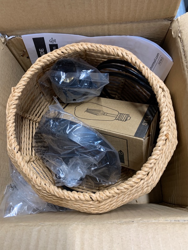 Photo 1 of (BAGGED) AyshwillDec Mini Hemp Rope Woven Pendant Light Woven Light Fixture Boho Chandelier Light Fixture Wicker Pendant Light Rattan Light Pendant Dome Wicker Chandelier for Bedroom Kitchen Island(Bulb Incl.)