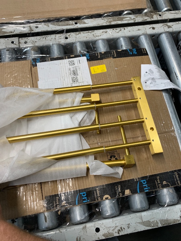 Photo 1 of (SINGLE) (POSSIBLE MISSING HARWARE) Adjustable Towel Rack for Bathroom Lavatory Wall Mount Towel Holder with Double Towel Bars,Matte Brushed Gold Towel Shelf