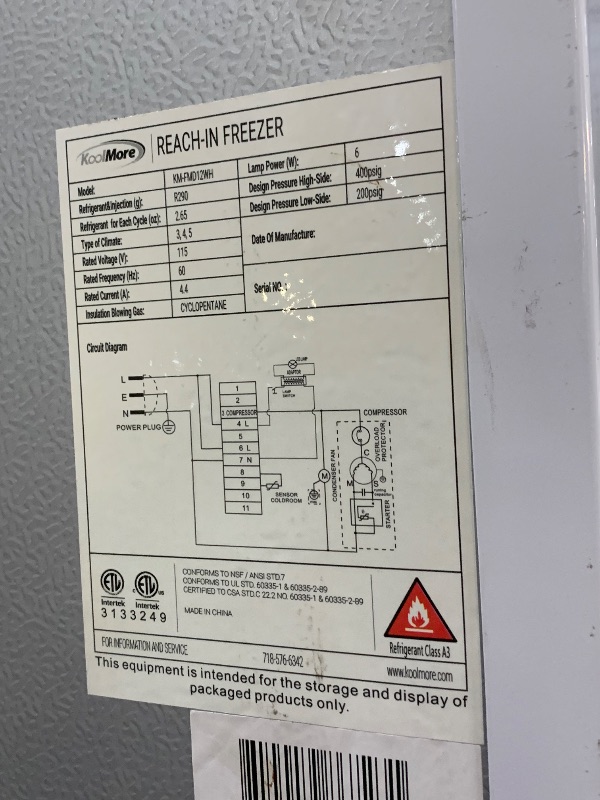 Photo 1 of *VERY DIRTY AROUND THE FREEZER*
12 Cu. ft. Commercial Reach in Freezer in White Manual Defrost (KM-FMD12WH)