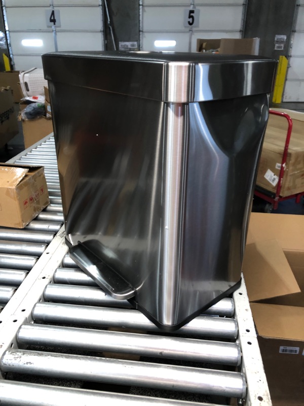 Photo 1 of Amazon Basics Rectangular Dual Compartment Recycling Garbage Trash Can, 60 litre, Silver, 22.8 x 14.2 x 23.7 inches