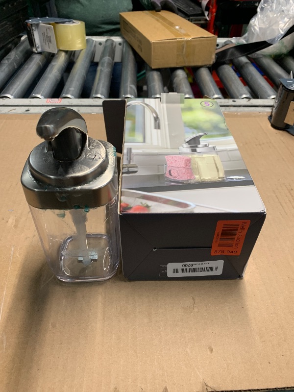 Photo 1 of simplehuman 650ml / 22 oz. Square Push Pump Soap Dispenser with Sponge Caddy, Brushed Nickel