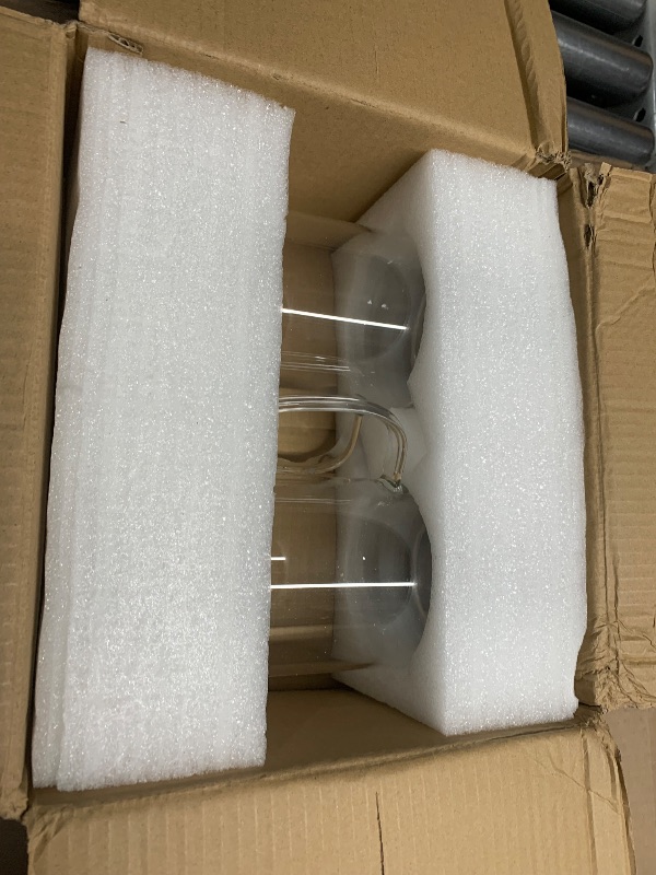 Photo 1 of ***(MINOR DAMAGE/ SEE NOTES)***
2 Pack 1.2 Liter 40 oz Small Glass Pitcher with Lid and Spout, Glass Carafe Water Pitcher for Hot/Cold Water, Iced Tea, Drinks, Coffee, Juice and Homemade Beverage