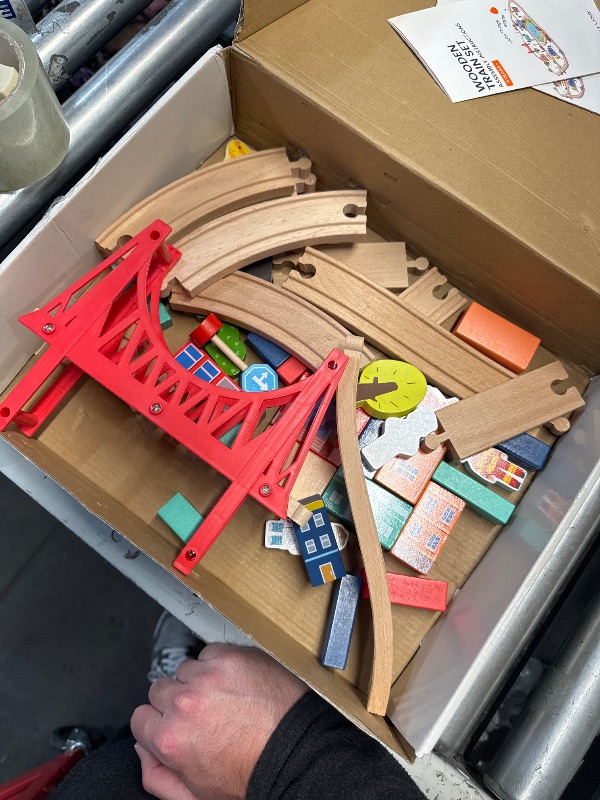 Photo 1 of (PARTS)  (NOT A COMPLETE SET) Tiny Land Train Set 110pcs Wooden Train Set, Toy Train for Boys & Girls with Track for 3-7 Years Old Toddlers & Kids, Railway Set