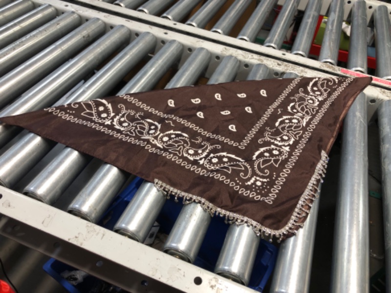 Photo 1 of **BROWN BANDANA ONLY** Vabean 2 Pcs Disco Rhinestone Fringed Bandana Paisley Bandanas Cowgirl Bachelorette Rhinestones Tassel Kerchief(Black and Brown)