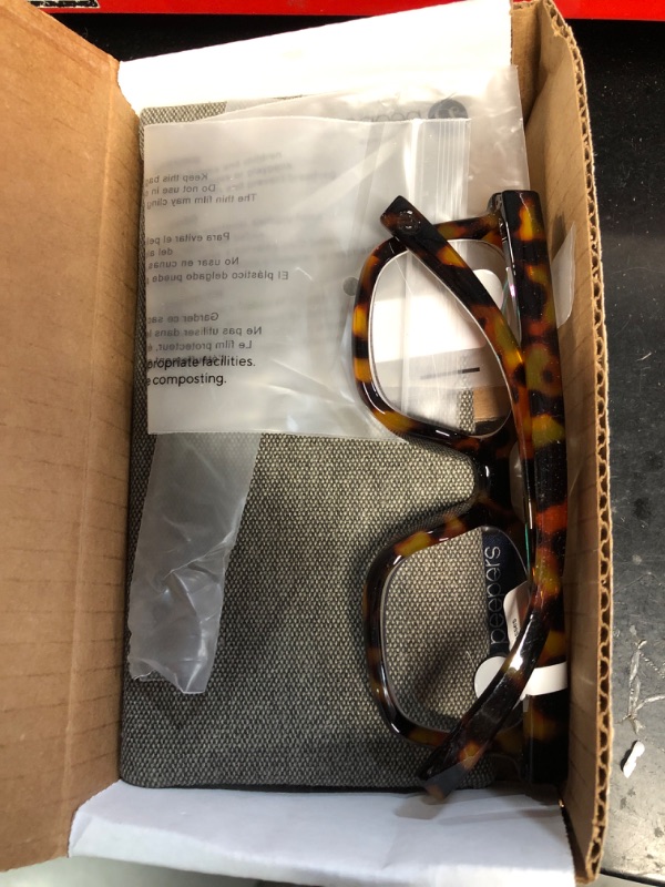Photo 1 of (49 + 2.25) (USED/FAIR) Peepers by PeeperSpecs Women's to The Max Square Blue Light Blocking Reading Glasses, Tortoise, 49 + 2.25