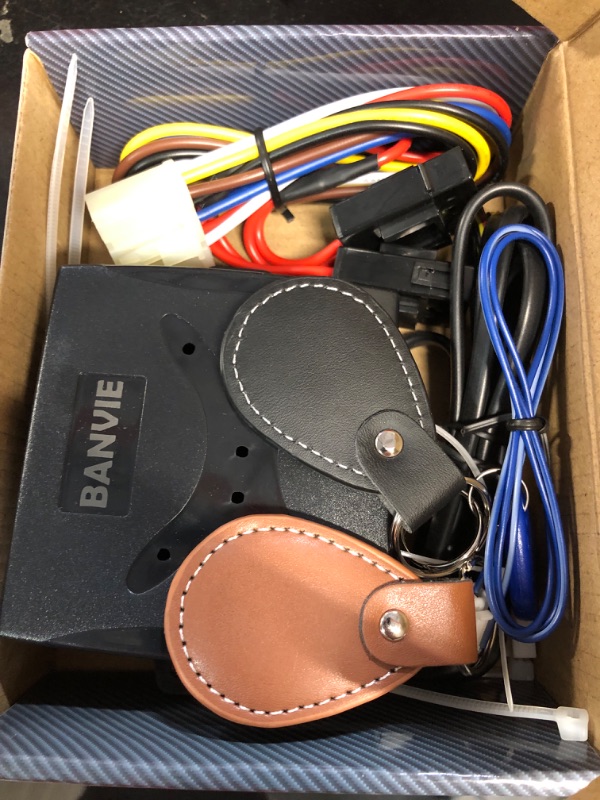 Photo 1 of BANVIE Car RFID Push to Start Ignition Kit, Keyless Go Engine Start Stop Button System with Leather Key, Anti-Thief Double Layer Start Protection for Most DC12V Cars