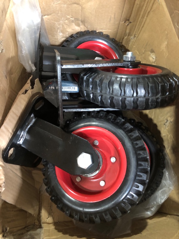 Photo 1 of (unknown if complete) POWERTEC 6 Inch Caster Wheels Set of 4 (2 Swivel & 2 Fixed), Heavy Duty Casters w/Rubber Knobby Tread for Workbench