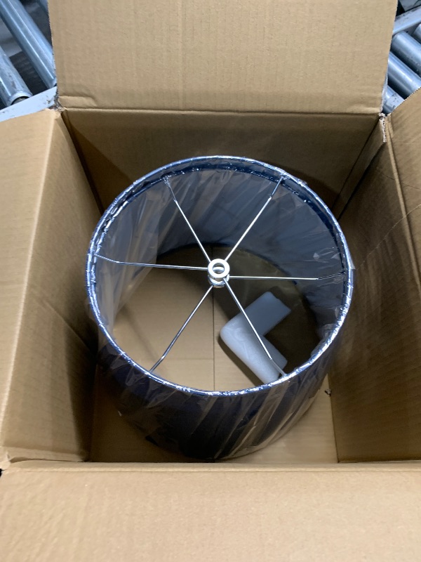 Photo 1 of 1PK Vipmip Navy Blue Fabric Lampshade, No Assembly Required, 10" Top x 13" Bottom x 10" High, Lamp Shade for Table Lamp, Bedside Lamp, Floor Light, Metal Spider Fitter (Nickel)