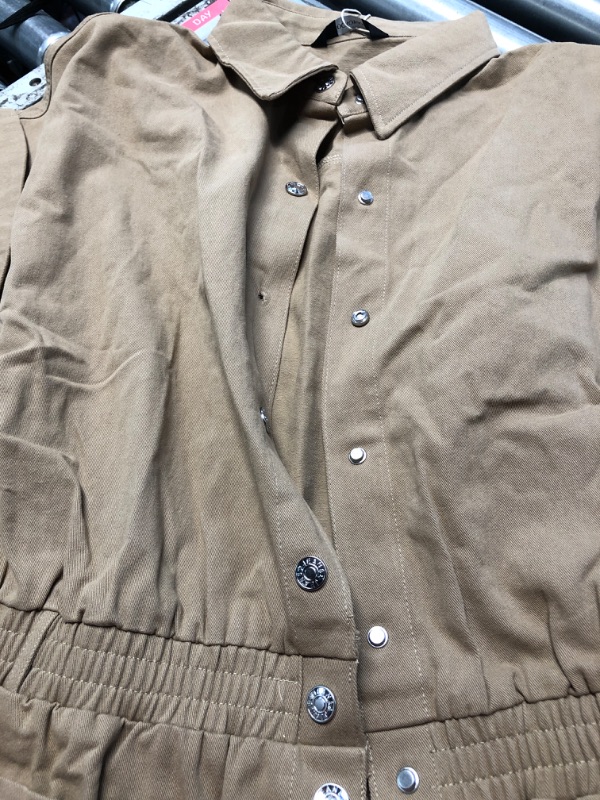 Photo 1 of **DAMAGED, MISSING 3RD BUTTON DOWN FROM TOP**
Dokotoo Ladies Trooper Utility Short Sleeves Rompers 2024 One Piece Wide Leg Jumpsuits Sexy Resort Playsuit with Pocket,Pale Khaki Large