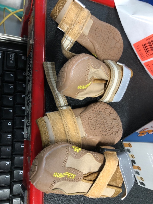 Photo 1 of QUMY Dog Shoes for Large Dogs, Medium Dog Boots & Paw Protectors for Winter Snowy Day, Summer Hot Pavement, Waterproof in Rainy Weather, Outdoor Walking, Indoor Hardfloors Anti Slip Sole Khaki SIZE 1