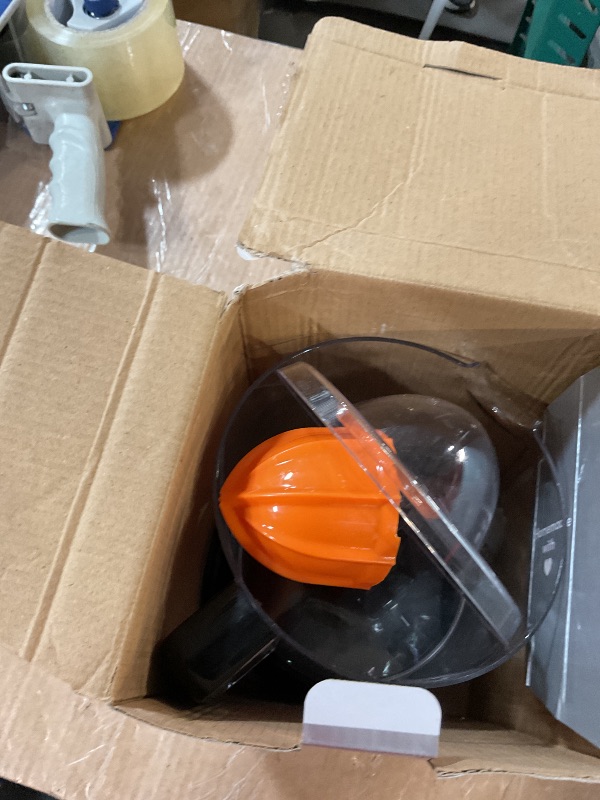 Photo 1 of ** missing strainer and one cone.**
Elite Gourmet ETS740 BPA-Free Electric Citrus Juicer with 2 Cones, Compact, Large Volume, Pulp Control, Oranges, Lemons, Limes, Grapefruits with Easy Pour Spout, 1.2L, Black/Stainless Steel