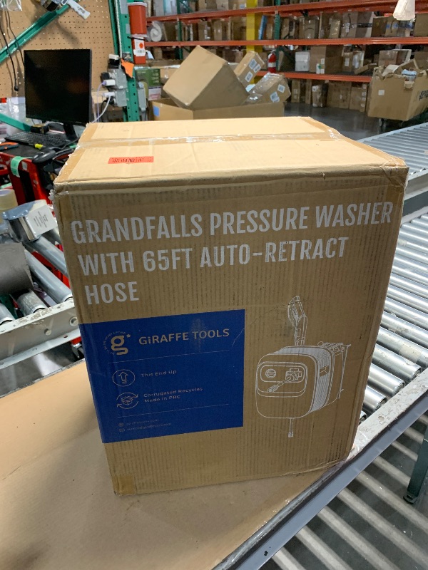 Photo 1 of (PARTS) (NOT FUNCTIONAL) (MISSING ACCESSORIES) Giraffe Tools Grandfalls Pressure Washer G20B Pro, 2500 PSI 2.2 GPM, Wall Mounted Power Washer with 65FT Hose Reel, Black Pressure Hoses, 4 Nozzles for Floor/Cars/Fences/Patios, Dark Silver