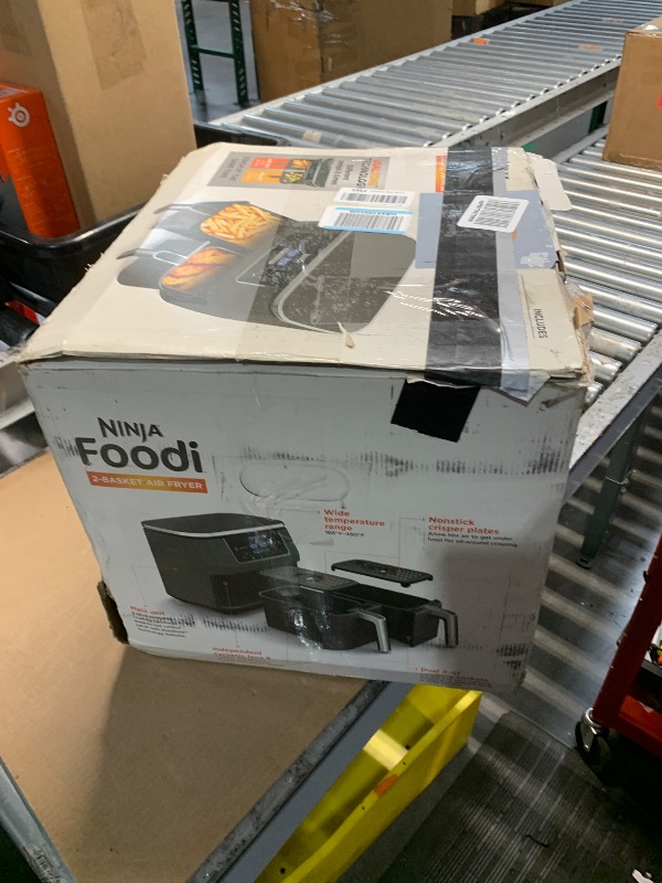 Photo 1 of (HEAVILY USED) (PARTS/SCRAP) Ninja DZ201 Foodi 8 Quart 6-in-1 DualZone 2-Basket Air Fryer with 2 Independent Frying Baskets, Match Cook & Smart Finish to Roast, Broil, Dehydrate & More for Quick, Easy Meals, Grey