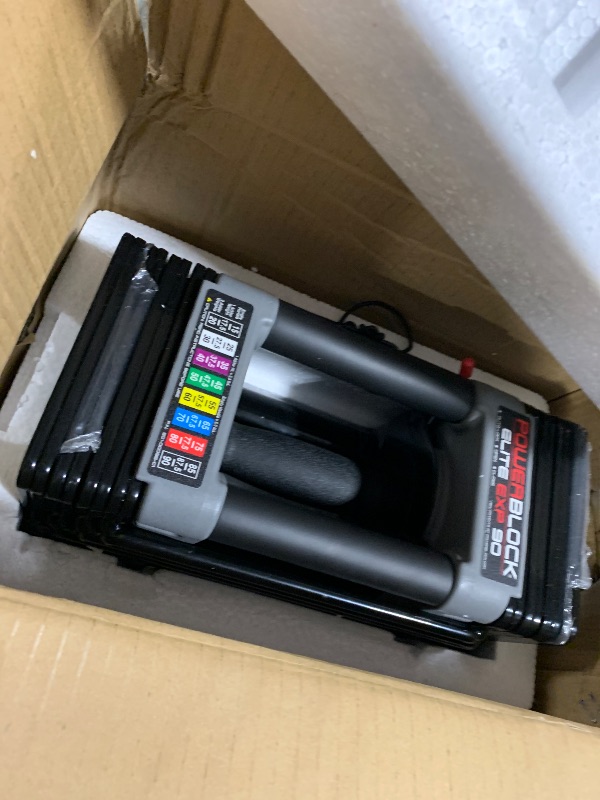 Photo 1 of ****HALF OF THE SET, SINGLE BOX ONLY**** PowerBlock Elite EXP Adjustable Dumbbells, Sold in Pairs, Stage 1, 5-50 lb. Dumbbells, Durable Steel Build, Innovative Workout Equipment, All-in-One Dumbbells, Expandable with Expansion Kits