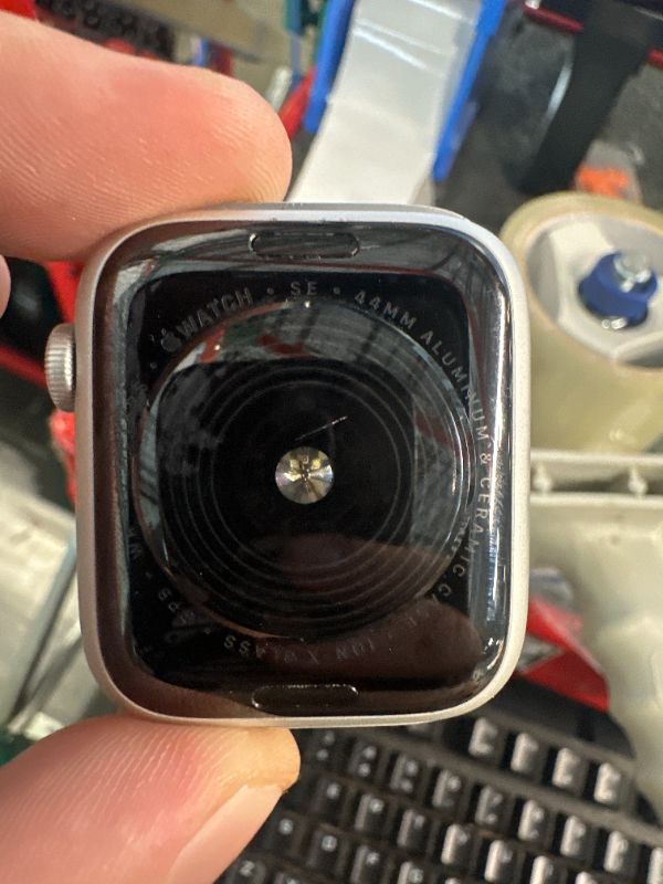 Photo 1 of [Locked to Owner] Apple Watch Series SE [GPS 44mm case] Smartwatch with Silver Aluminium Case with Denim Sport Band - S/M. Fitness Tracker, ECG App, Always-On Retina Display, Water Resistant.