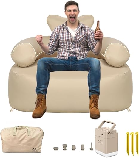 Photo 1 of ***similar item***LUOOV Inflatable Couch Chairs Blow up Camp Sofa Camping Air Couch Sofa Inflatable Outdoor Furniture Chair Couch Lounger Air Sofa for Adult(Khaki Single)