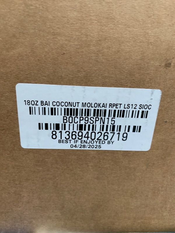 Photo 1 of ** EXPIRED NO RETURN** Bai Antioxidant Infused Water Beverage, Molokai Coconut, with Vitamin C and No Artificial Sweeteners, 18 Fluid Ounce Bottle, 12 Pack