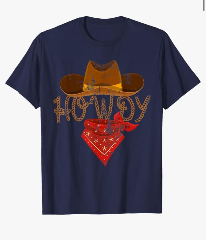 Photo 1 of   Western Cowboy Tees Howdy T-Shirt - Classic Fit, Short Sleeve, Black Polyester & Cotton