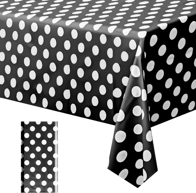 Photo 1 of 1 Piece Black Polka Dot Rectangle Tablecloth