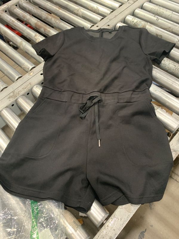 Photo 1 of Caracilia Women's Summer Casual Smocked Rompers Scoop neck t shirt Loose Shorts Jumpsuit 2025 Beach Vacation Outfits Black L