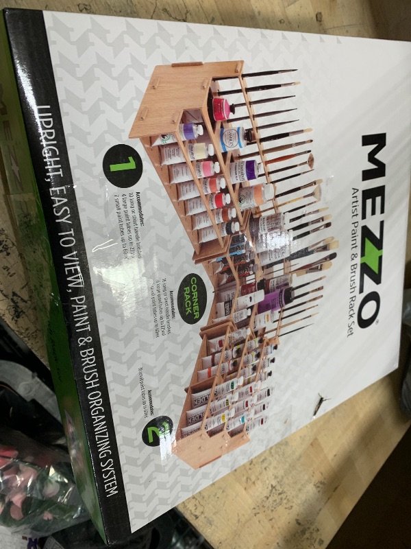 Photo 1 of HG Art Concepts Mezzo Artist Brush and Paint Tube Organizer Rack - Wood Grain Laminate Multi-Layer Storage Display Stand for paintbrushes, Oil & Acrylic Paints - Set 3 Pieces