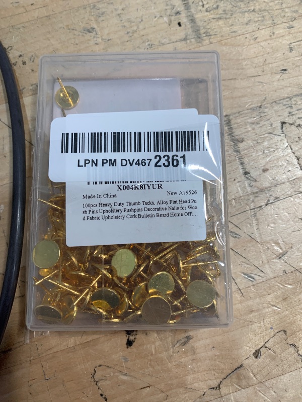 Photo 1 of 100pcs Heavy Duty Thumb Tacks, Alloy Flat Head Push Pins Upholstery Pushpins Decorative Nails for Wood Fabric Upholstery Cork Bulletin Board Home Office DIY Projects (Gold)