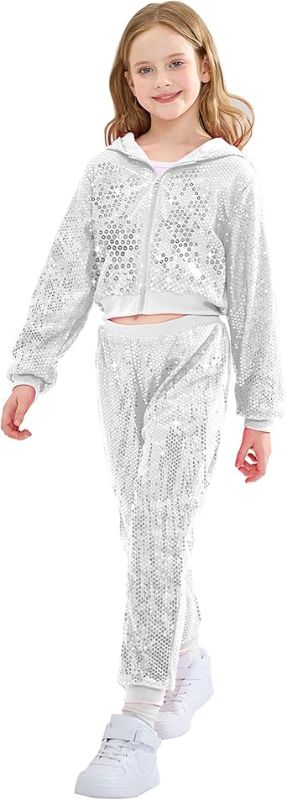 Photo 1 of *UNKNOWN SIZE* LOLANTA 2Pcs Girls Dance Outfits Cropped Sequin Jacket Pants Set, Kids Hip Hop Dance Costumes for 80s 90s Party