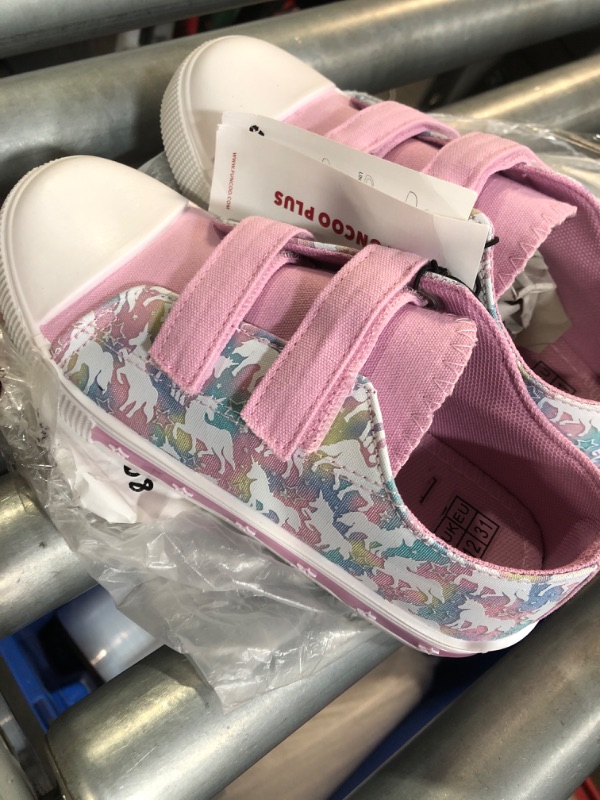 Photo 1 of (see all images) EUXTERPA Toddler Light Up Sneakers Kids Casual Canvas Shoes with Adjustable Strap for Girls, Pink Purple Unicorn, Little Kid Size 13