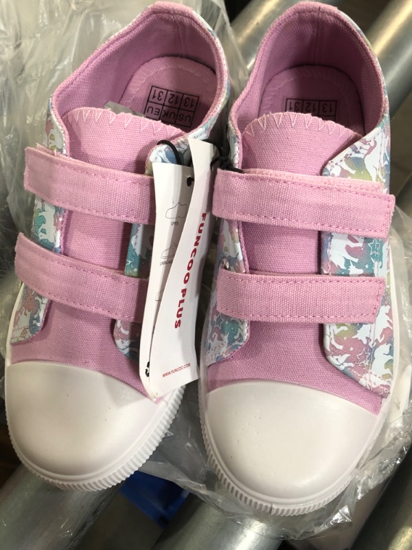 Photo 1 of (see all images) EUXTERPA Toddler Light Up Sneakers Kids Casual Canvas Shoes with Adjustable Strap for Girls, Pink Purple Unicorn, Little Kid Size 13