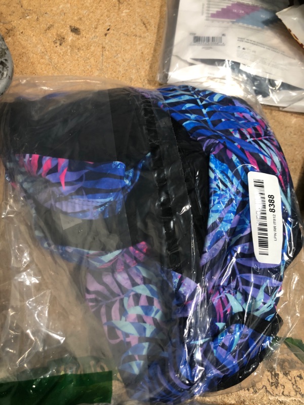 Photo 1 of Yonique Two Piece Tankini Swimsuits for Women with Shorts Tummy Control Bathing Suits Athletic Swimwear Blue Purple Leaves XXL