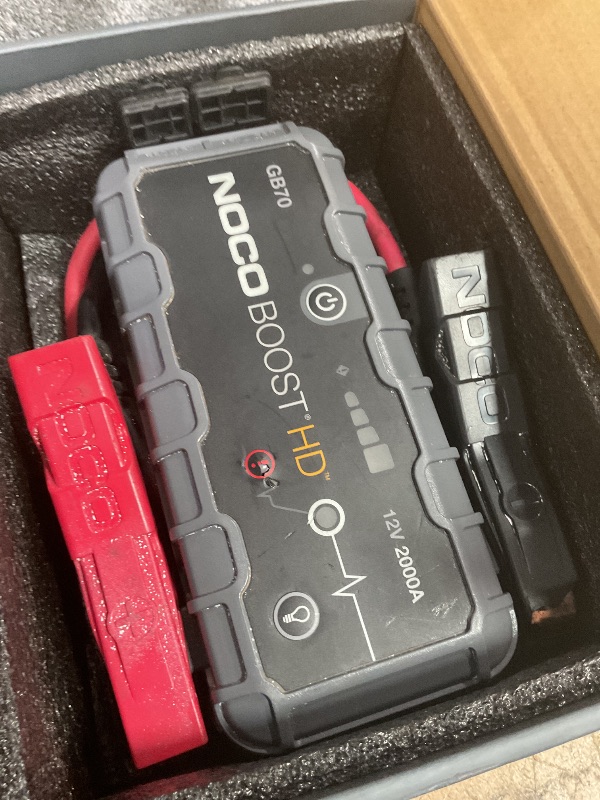 Photo 1 of *FOR PARTS ONLY/ DOES NOT TURN ON/ MISSING CHARGER* NOCO Boost HD GB70 2000A UltraSafe Car Battery Jump Starter, 12V Battery Booster Pack, Jump Box, Portable Charger and Jumper Cables for 8.0L Gasoline and 6.0L Diesel Engines