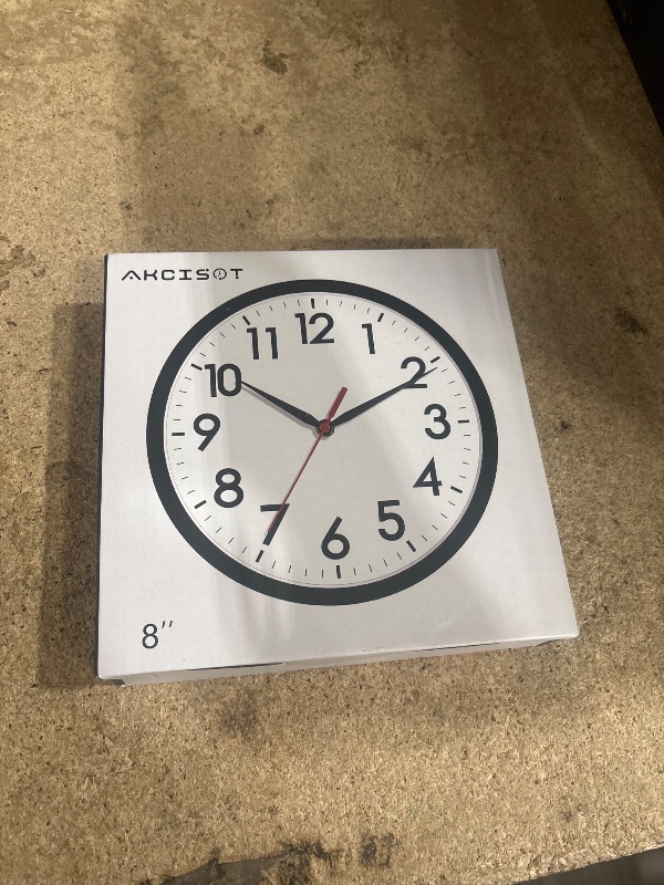 Photo 1 of AKCISOT Wall Clock, Modern Small Wall Clocks Battery Operated 8 Inch, Silent Non-Ticking Analog Classic for Office, Home, Bathroom, Kitchen, Bedroom, School(Black)