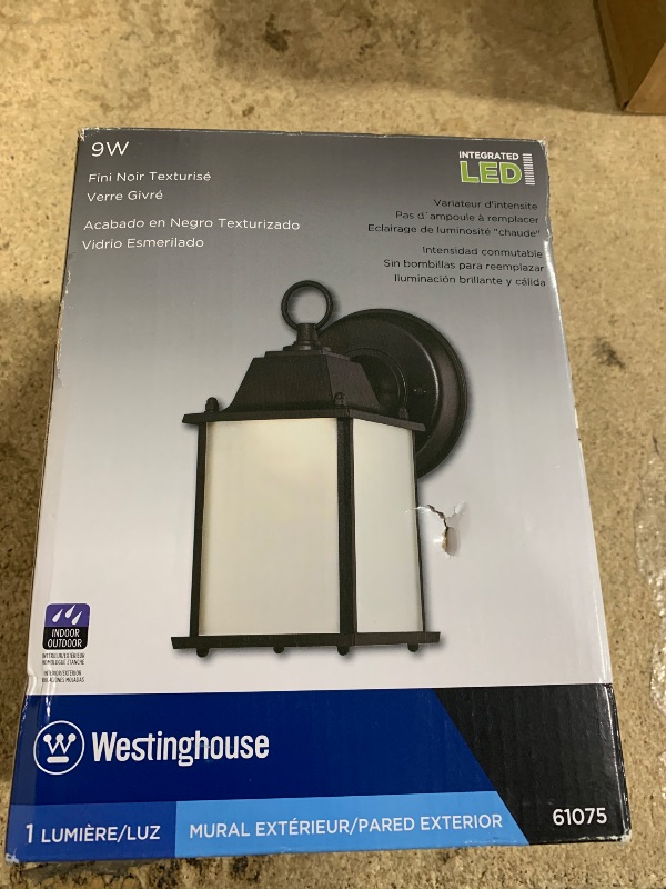 Photo 1 of 6107500 One-Light Dimmable LED Outdoor Wall Fixture, Textured Black Finish with Frosted Glass