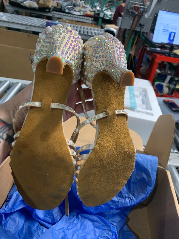Photo 1 of ***(HEAVILY USED/ MINOR DAMAGE)***
AOQUNFS Women's Ballroom Dance Shoes Rhinestone Latin Salsa Performance Dancing Shoes,L429,Beige-7.5,US 9.5
