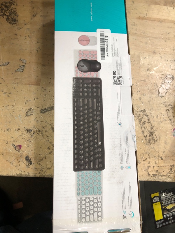 Photo 1 of FD Wireless Keyboard and Mouse Combo - 2.4GHz USB Cordless, Cute Round Keys, Quiet and Slim Set for Laptop, Computer, TV, and Mac - Mint Green & White