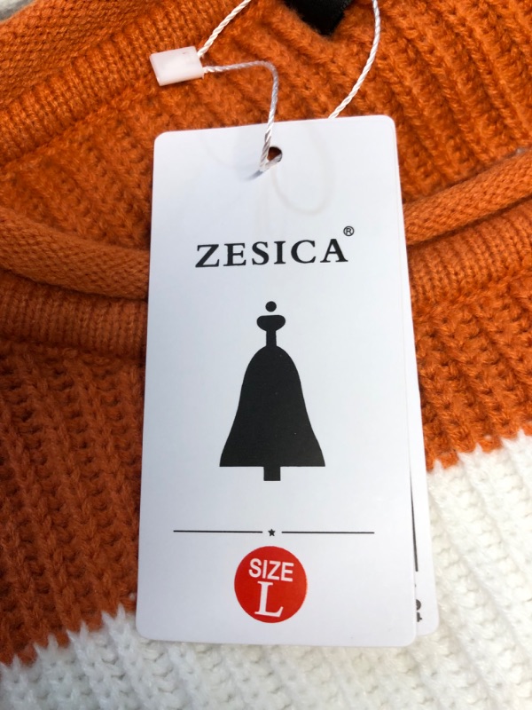 Photo 1 of (LARGE) (BAGGED) (USED/FAIR) ZESICA Women's Fall Long Sleeve Crew Neck Striped Color Block Comfy Loose Oversized Knitted Pullover Sweater,Orange,Large