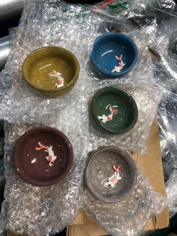 Photo 1 of **MISSING DARK GREEN CUP** Skyley 6 Pieces Korean Soju Shot Glasses Sets Porcelain Cups Korean Ceramic Cups Tea Accessories Drinkware, Handcrafted Ceramic(Koi Fish Style)