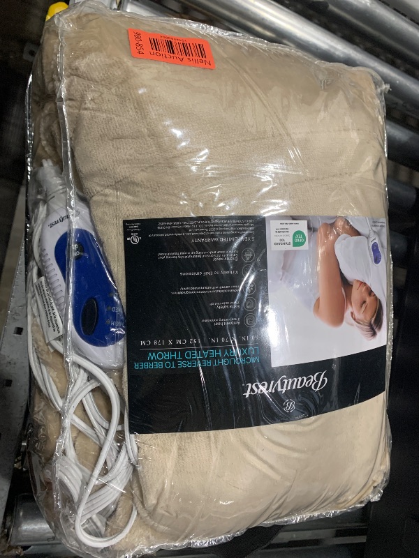 Photo 1 of Beautyrest Heated Blanket, Electric Throw Blanket, Soft, Warm, Reversible Plush - Sherpa Heating Blanket Throw, 3 Heat Settings, 2 hr Auto Shut Off, Machine Washable, Oversized 60 in x 70 in, Beige