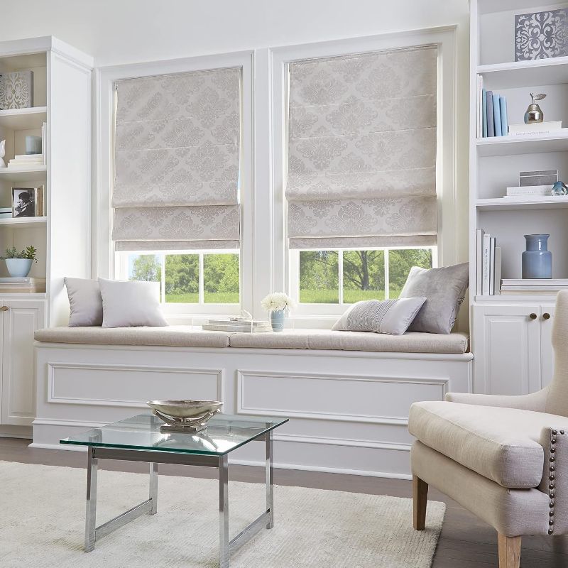 Photo 1 of  Damask Window Shade, 27" W x 64" L, LINEN