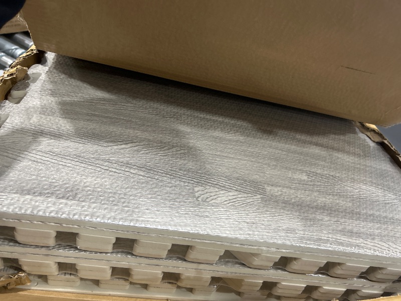 Photo 1 of 100 Sq. Ft 3/8 Inch Thick Printed Foam Tiles Interlocking Foam Mat, 24" x 24", 25 pcs, Grey Wood Grain Style Print