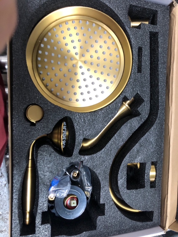 Photo 1 of Homekicen Brushed-Gold Antique Shower-system with Tub Spout: 9 inch Rain Faucets Set in Wall, Rainfall Head and Handheld Spray, 3 Way Diverter Brass Valve with Trim Kit