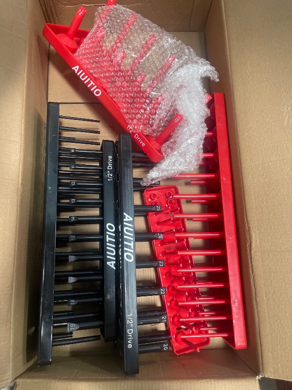 Photo 1 of 8PCS Socket Organizer Tray Set,SAE & Metric Socket Trays, 2PCS 1/4", 4PCS 3/8", 2PCS 1/2" Drive Deep and Shallow Socket Holders for Toolboxes (8pcs socket organizer (store 226 sockets?)