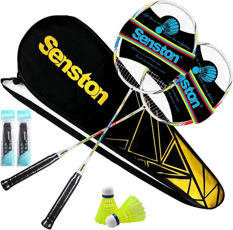 Photo 1 of *MISSING ONE BIRD* Senston Badminton Rackets Set of 2 Including Badminton Bag, 2 Badminton Shuttlecock, 2 Racquet Grip - Perfect for Beginners
